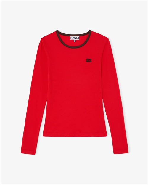 GANNI A1040390 SOFT COTTON RIB LS HIGH RISK RED